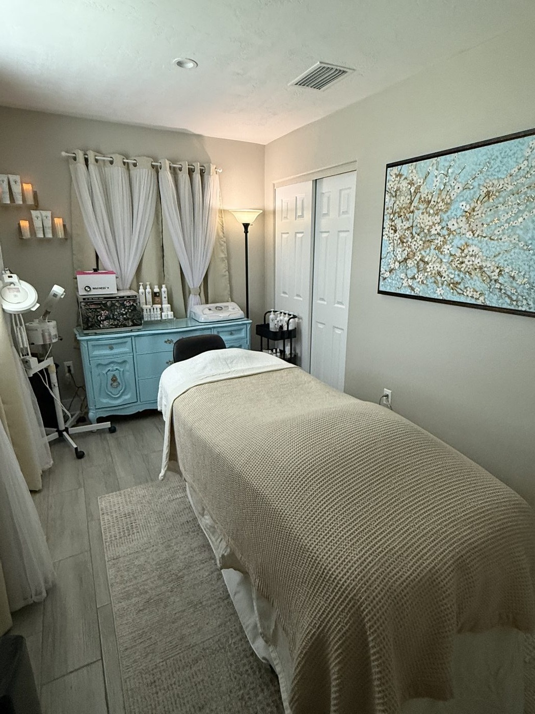 Renee's skincare and facial treatment room at Cotee River Massage & Skincare, Port Richey FL